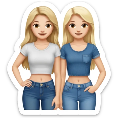 a long hair brunette white girl and a blonde girl in jeans and crop tops smiling friends sticker