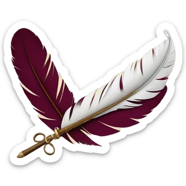 a feather quill and an open burgundy SCROLL sticker