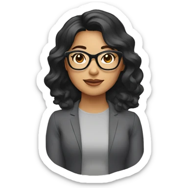 filipino woman with medium wavy hair and black square glasses sticker