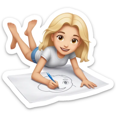 cheerful girl draws on a sheet of paper on the ground sticker