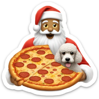 santa claus eating a whole pizza with a poodle on his head sticker