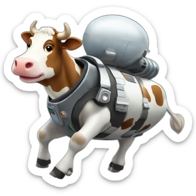 cow with udder flying to space while wearing a jetpack sticker