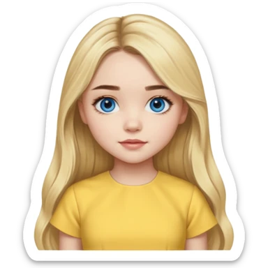 Sabrina Carpenter blue eyes, long blonde hair, yellow a-line dress sticker