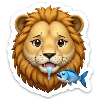  A lion eating a fish, feeling sad, cry, tear falling from eyes, portrait, bust up sticker