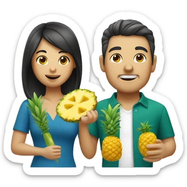 Italian man and Asian woman eating pineapple sticker
