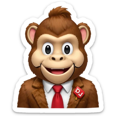 Donkey Kong🦍 with red tie with his initials (DK) on sticker
