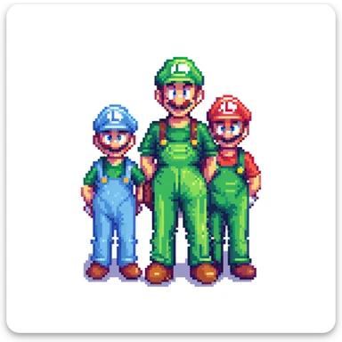 Mario and Luigi standing together, pixel art style sticker
