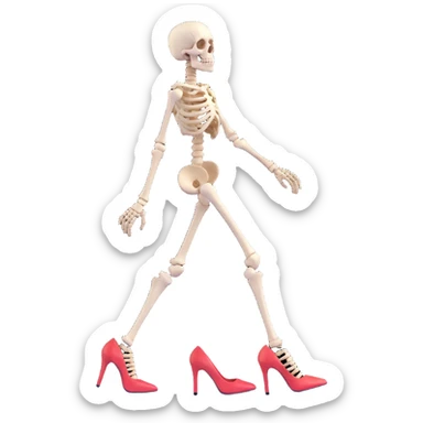 skeleton walking confidently in high heels with a fun vibe sticker