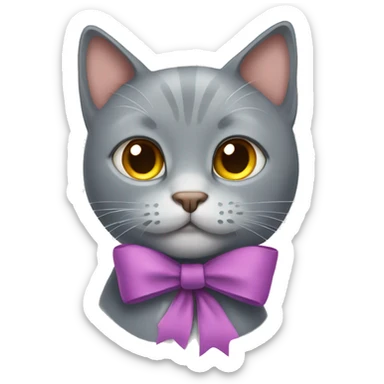 gray cat with a bow sticker