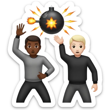 Asian throwing bomb at white person sticker