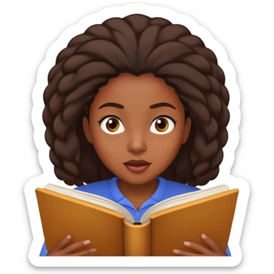A black woman with a look of astonishment on her face, reading a book. sticker