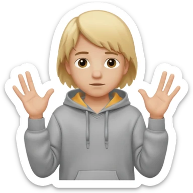Emoji of a kid with blonde hair and a grey hoodie holds a six in his left hand and a seven in his right sticker