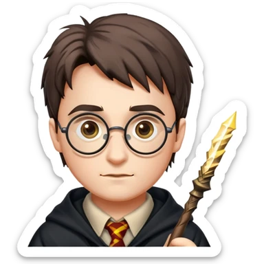 Harry Potter with glasses, lightning scar, and wand sticker