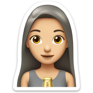 girl with long brown hair and grey eyes with bottle of champagne  sticker