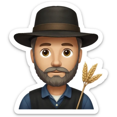 Puritan farmer male middle age with beard black clothes straw hat amish sticker