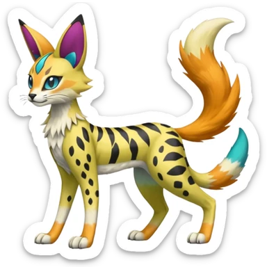Colorful Meloetta-Vernid-Sergal-Serval-Pokémon-Fakémon-fusion-hybrid-creature sticker