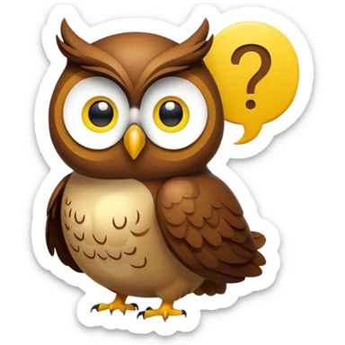 Brown owl with a yellow question mark inside a thought bubble sticker