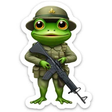 frog in military uniform with ak-47 sticker