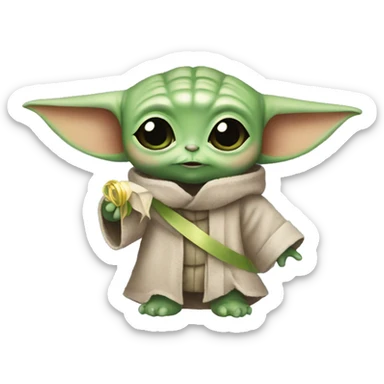 Baby Yoda holding a number 5 ribbon sticker