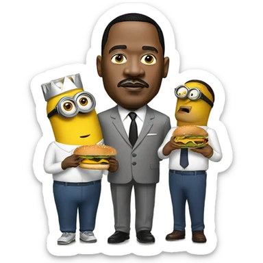 MLK jr. Having cheeseburgers with the minions Bob and Stuart  sticker
