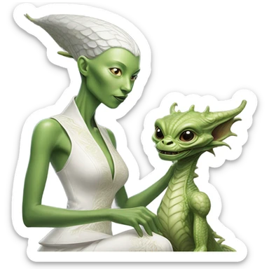 Photo realistic, alien female green,  on white china dragon infinite story sticker