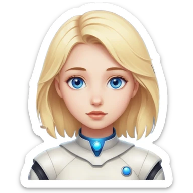 A blonde girl with blue eyes with many planets around her sticker