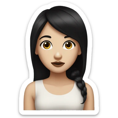 Girl with black hair and black eyes big eyes perperfect nose medium lips and mid white skin sticker