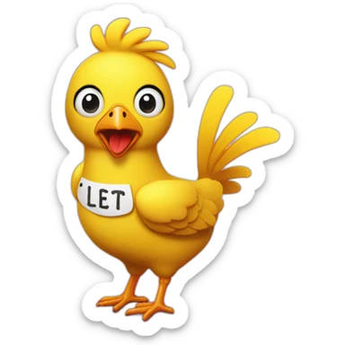 Chica is a yellow animatronic chicken with a bib with an inscription Let's eat sticker