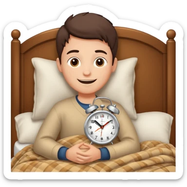 create emoji of a boy who is lying in the bed in the morning and its time to wake up  because the alarm went off he should smile  sticker