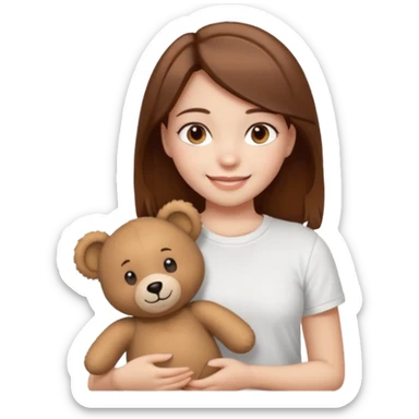 A Girl with Brown hair and Brown eyes with a t-shirt White. The t-shirt have dels a Teddy coquette bear. The Girl have White skins and she is smiling sticker