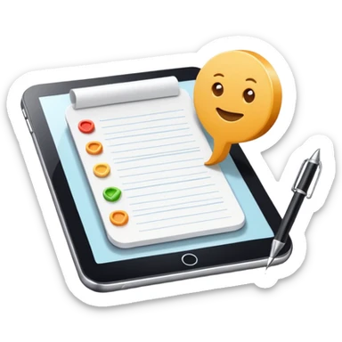 3D icon symbolizing writing a review and sharing opinions, food app context, single object, modern and clean style, soft lighting, isolated, no background sticker