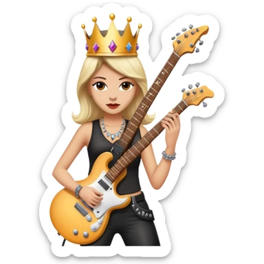 a rock and roll queen, female musician with crown, electric guitar, rock star attitude sticker