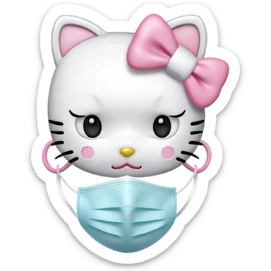 Hello Kitty applying a face mask sticker