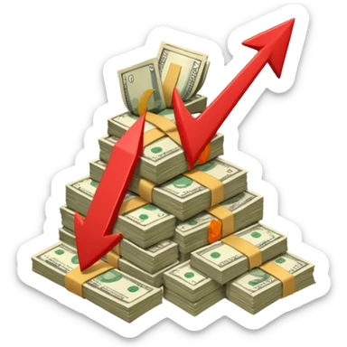 a pile of money with red arrow up with a strategy paper background sticker