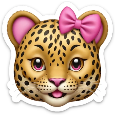 Winking leopard with a pink bow (Apple emoji style)  sticker