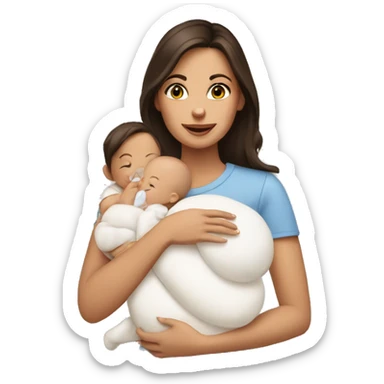 Brunette holding four white babies sticker
