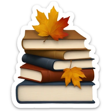  A stack of books with autumn leaves around. sticker