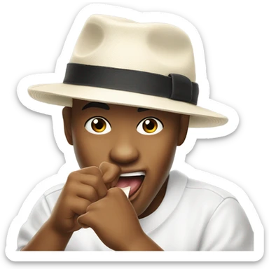 B-boy with Kangol panama hat showing a bite gesture sticker