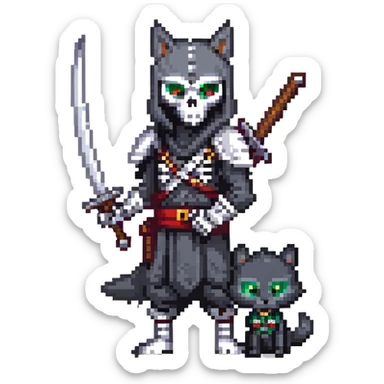 ninja skeleton with swords and a black wolf sticker