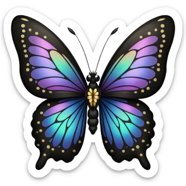 A black butterfly with intricately detailed wings, featuring a central ribbon tied in a bow, blending gothic fashion with nature’s beauty. sticker