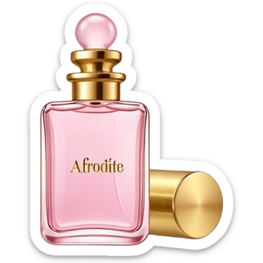 rectangle perfume light pink liquid gold cylinder cap written AFRODITE sticker