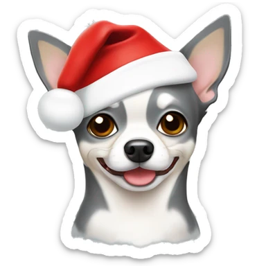 Grey and white chihuahua with Santa hat sticker