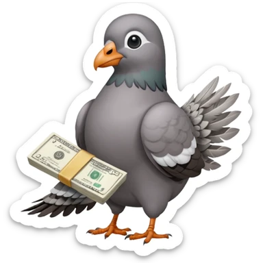 Pigeon with lots of money sticker