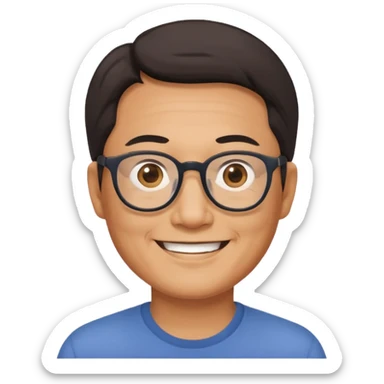 middle aged Asian man with glasses, smiling sticker