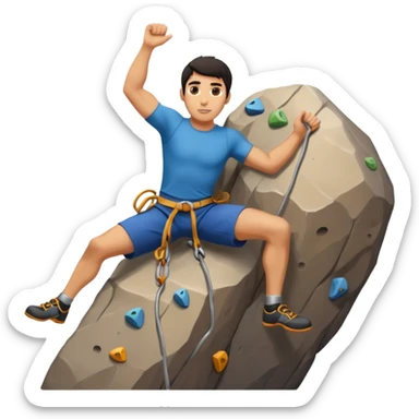 White slim dark haired man rock climbing sticker