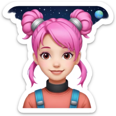 smiling girl with pink hair with space buns  sticker