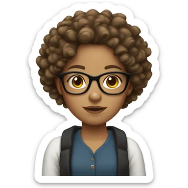 Light skin girl with curly brown hair and glasses sticker