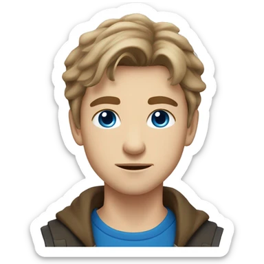 slavic young man with light brown hair, blue eyes and runic wearing sticker