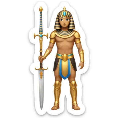 fullbody egyptian ancient soldier with sword and golden armor, different pose sticker