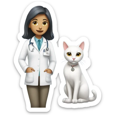 White Cat and vet girl sticker